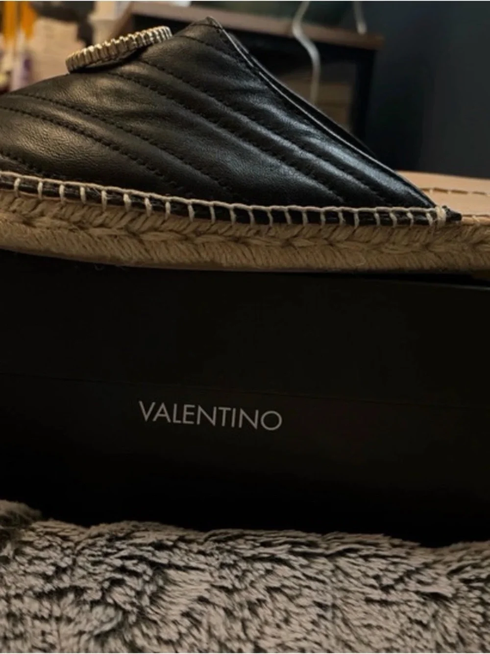 Valentino Clara Black Leather Espadrille Mules EU 38 / US 8